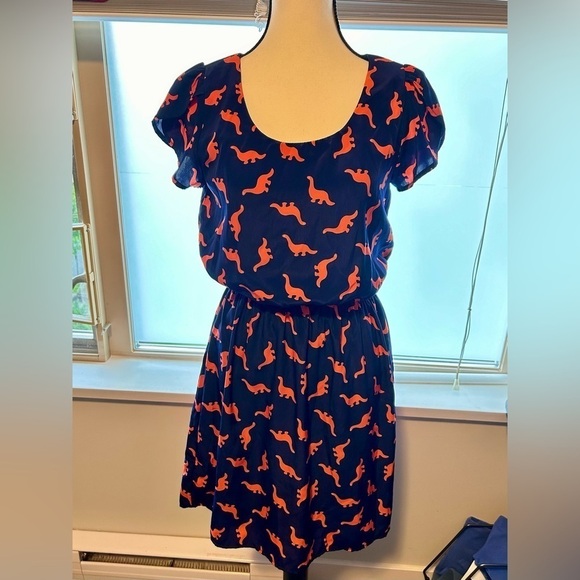 Dinosaur Dress! 🦕 Blue & orange super cute dino dress in size small. - Picture 1 of 8